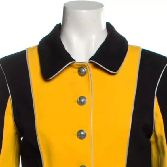 Moschino Italian Yellow Gold Black Silver Zipper Jacket Colorblock US 8 Small - Picture 4 of 10